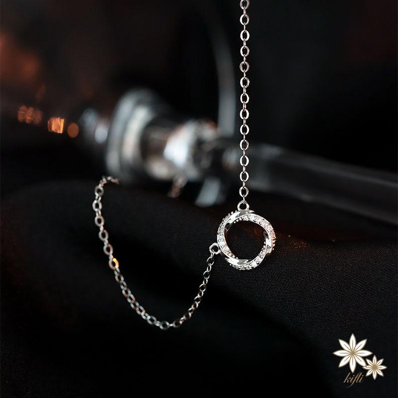 【kifli】Vòng cổ Mặt Tròn Mini Đính Đá Đơn Giản Phong Cách Hàn Quốc