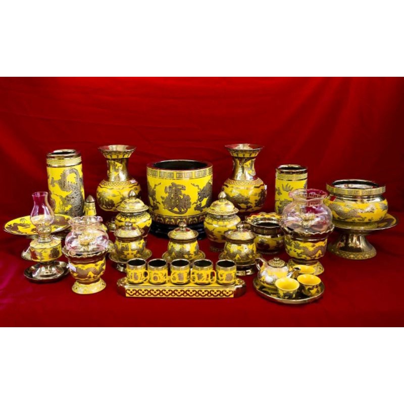 Bộ thờ cúng gốm sứ lư hương bát nhang bình hoa ống đựng nhang đĩa áng chung ly đại bi hũ nước muối gạo đèn dầu thờ cúng