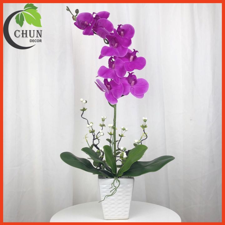 Chậu hoa giả lan hồ điệp để bàn cao 53cm trang trí nhà cửa, bàn làm việc, kệ tủ siêu đẹp CL1