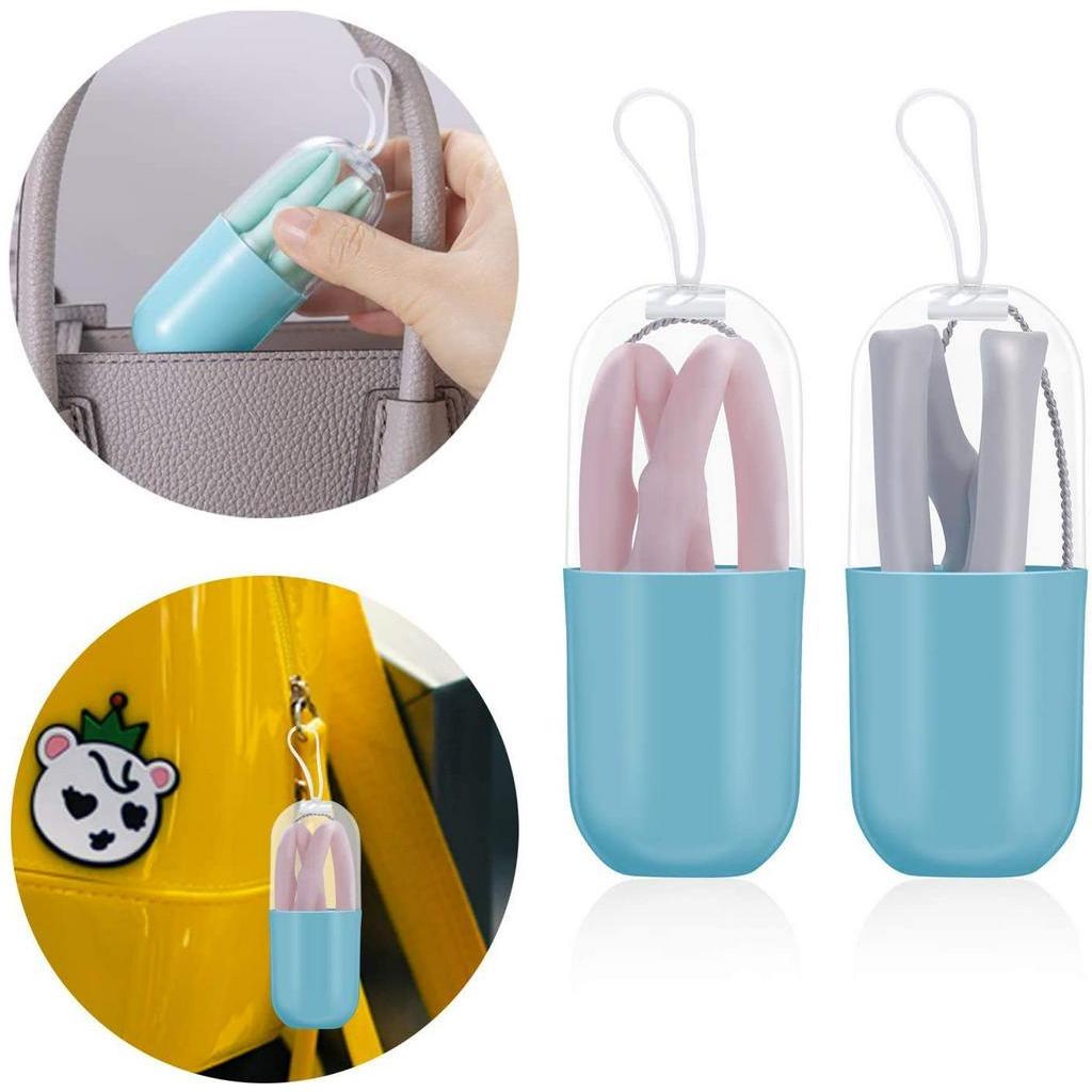 Ống Hút Anaeat Có Thể Thu Gọn Bằng Silicon Có Thể Tái Sử Dụng Với Hộp Đựng Viên Nang + Cọ Làm Sạch