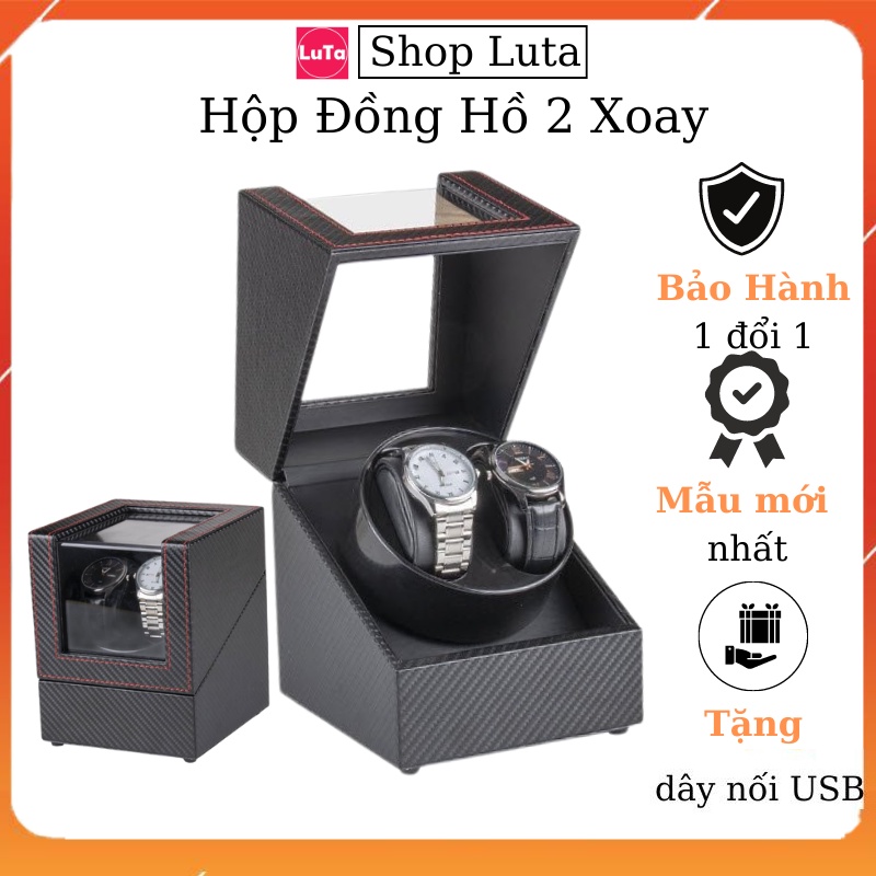 Hộp Đựng Đồng Hồ Cơ 2 Xoay Da Giá Rẻ Lót Đen Lắc Automatic Tự Động Cao Cấp