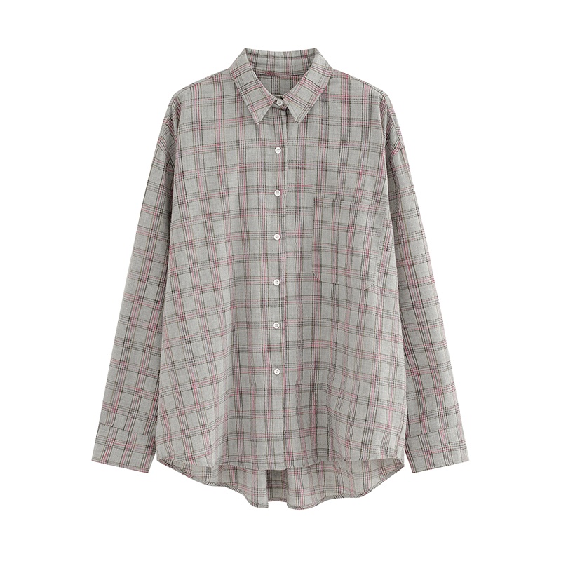 Áo Sơ Mi Nữ Ca Rô Dài Tay Cổ Bẻ Thời Trang Hàn