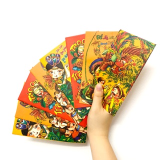 COMBO 10 BAO LÌ XÌ TẾT CỔ TÍCH GIẤY KRAFT NHẬT - MẶT SAU IN SỰ TÍCH DÂN GIAN