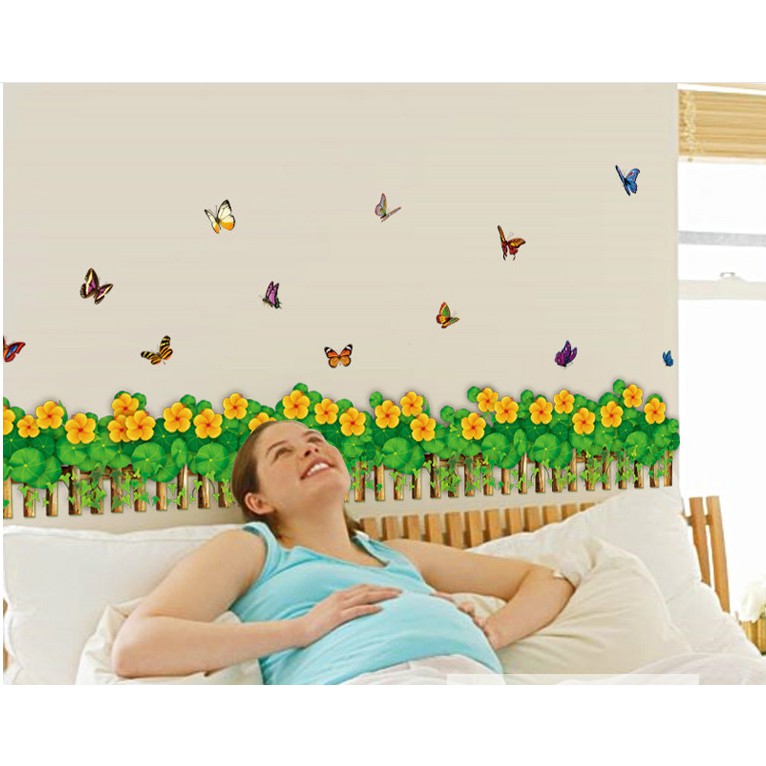 Decal trang trí chân tường hoa vàng rực rỡ-K7
