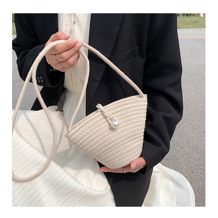 Túi Cói JASMIN NOIR Đeo Chéo Đính Ngọc Trai Giả Thiết Kế Đơn Giản Thời Trang Cho Nữ