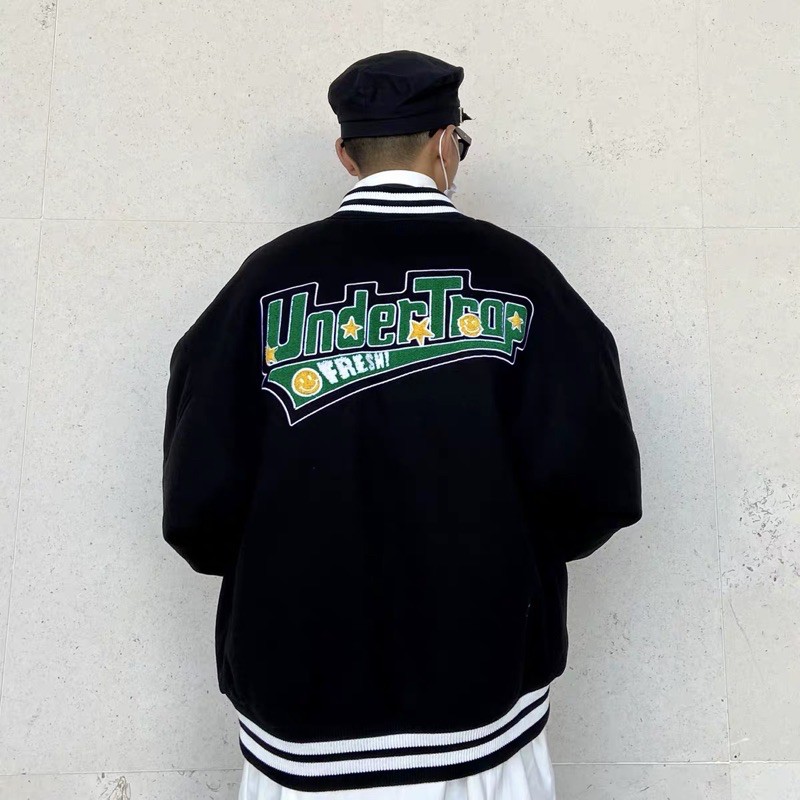 ÁO KHOÁC BOMBER KAKI THÊU FRESS - ÁO UNISEX NAM NƯ-ÁO BOMBER HOT TREND