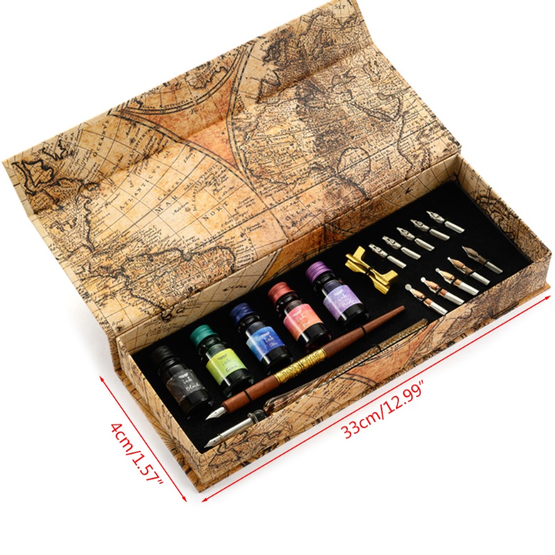 Set 2 Bút Mực Thẳng / 5 Lọ Mực / 10 Đầu Thay Thế Phong Cách Gothic