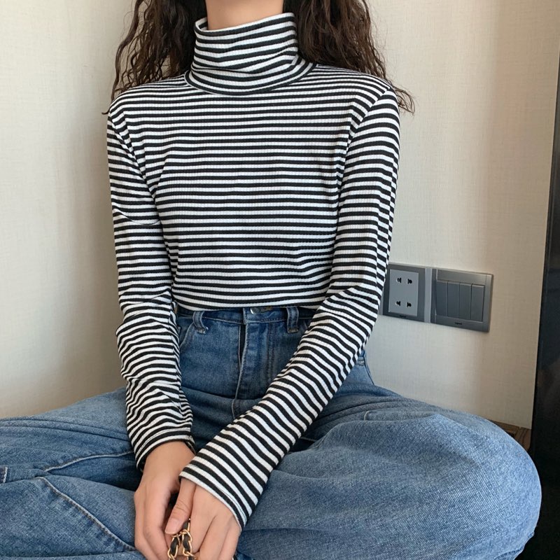 ÁO TAY DÀI BODY CỔ LỌ SỌC KẺ STYLE HÀN QUỐC