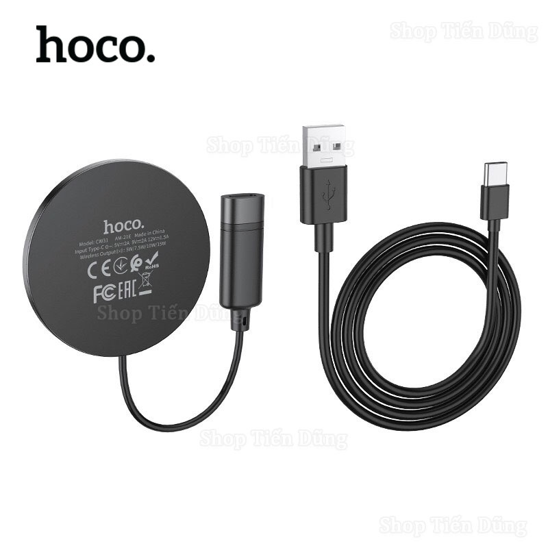 Đế Sạc Không Dây Hoco CW31 Hỗ Trợ Sạc Nhanh 15W Có Chân Sạc Type-C Nhỏ Gọn Chính Hãng