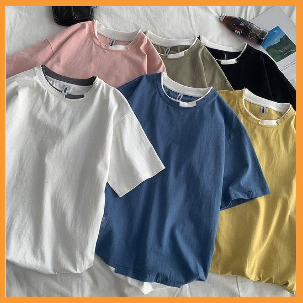 Áo thun unisex ⚡𝐅𝐫𝐞𝐞𝐬𝐡𝐢𝐩⚡ tay lỡ cổ rách layer chất cotton dày dặn mềm mịn