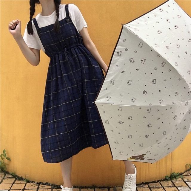 Hàng Sẵn_Yếm kẻ ulzzang thắt nơ eo phong cách hàn | BigBuy360 - bigbuy360.vn