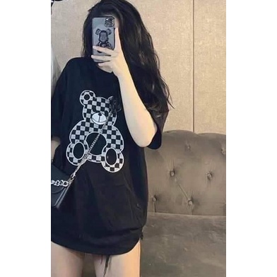 Áo phông thun gấu caro đẹp nam nữ form rộng unisex trắng đen tay lỡ basic hàn quốc oversize- ZADOLA FASHION