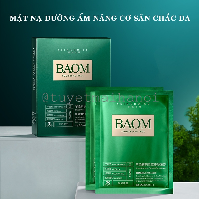 Mặt nạ BAOM chiết xuất Nhau Thai Cừu và Rau Má giúp bổ sung Collagen, cấp ẩm, phục hồi da