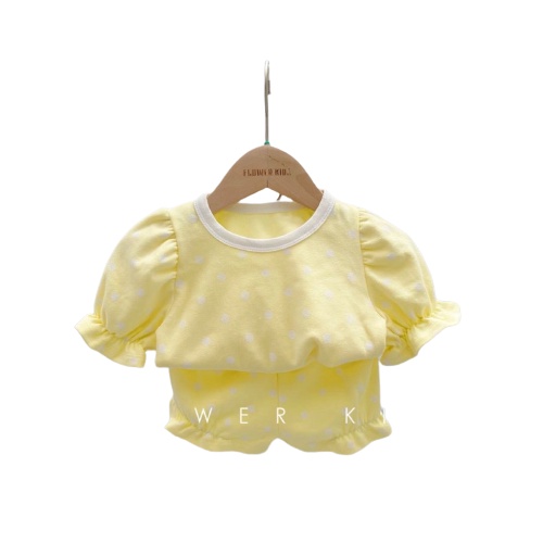 Bộ cotton chấm bi tay và quần bo chun hàng xuất siêu đẹp XHN915