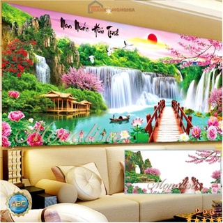Tranh đính đá, tranh thêu chữ thập phong cảnh non nước hữu tình LV433 LV434 LV435 LV3322 LV3321