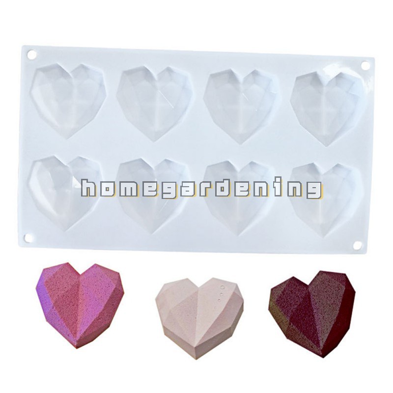 Khuôn Silicone 8 Ngăn Tạo Hình Trái Tim Trang Trí Bánh