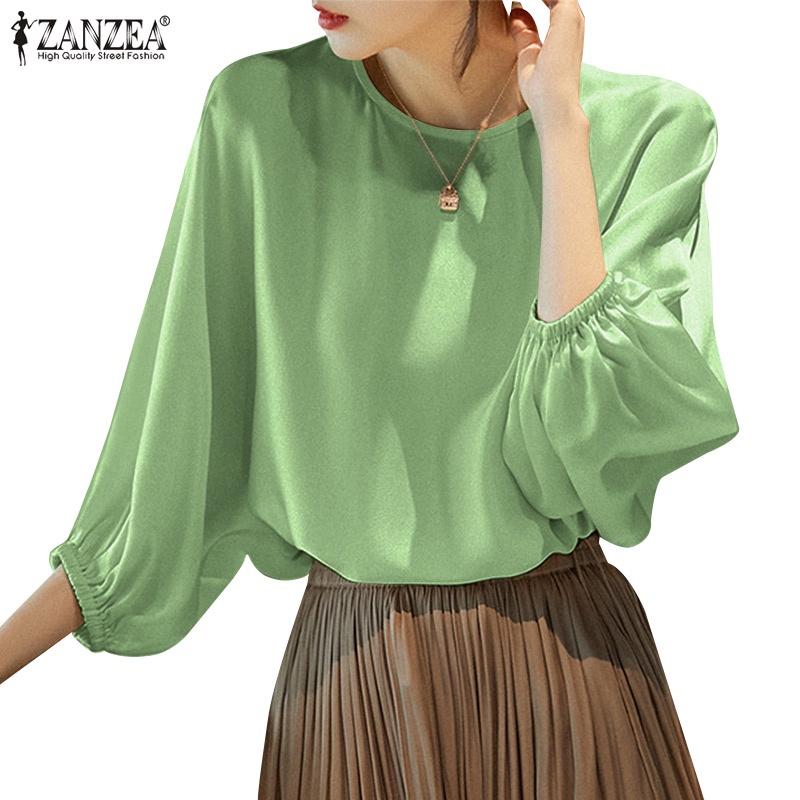 Zanzea Áo Sơ Mi Tay Lửng Vải Satin Màu Trơn Thời Trang Công Sở