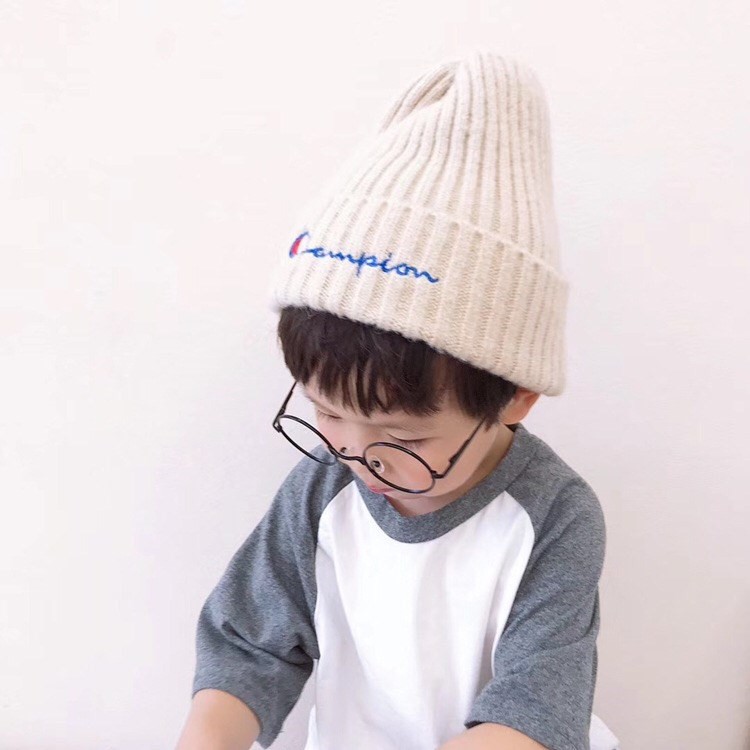 Mũ len giữ ấm thêu chữ champion phong cách Hàn Quốc thời trang thu đông dễ thương cho bé