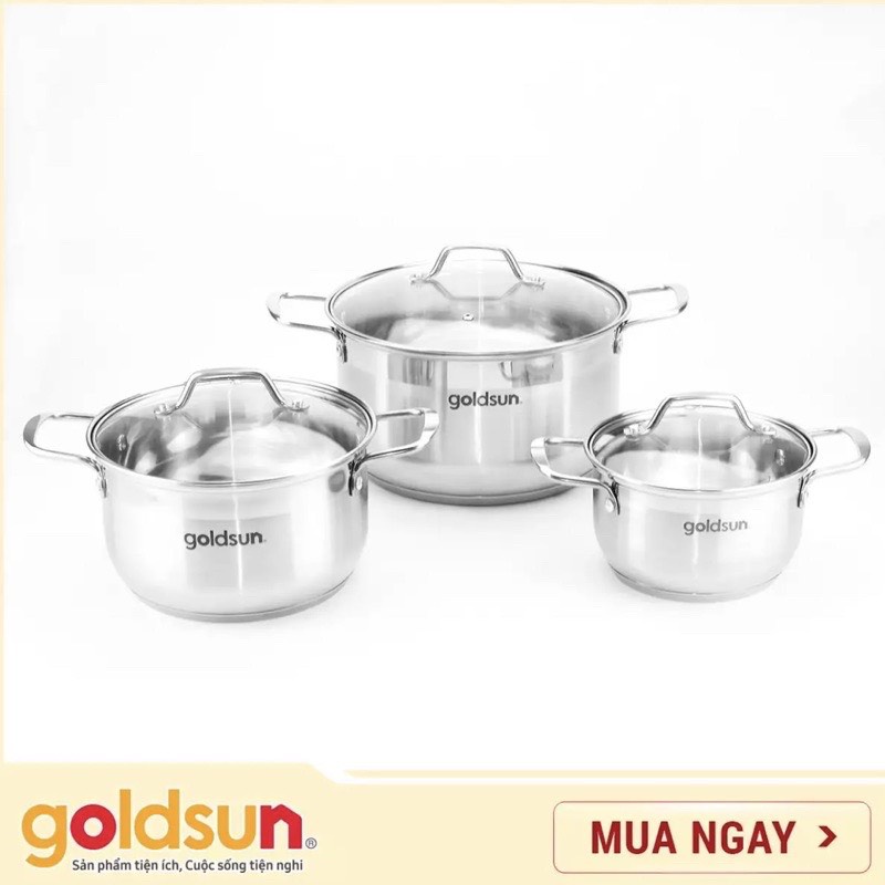 Bộ nồi inox 5 đáy Goldsun GE41-3506SG-Đáy Từ- DÙNG CHO TẤT CẢ LOẠI BẾP- HÀNG CHÍNH HÃNG