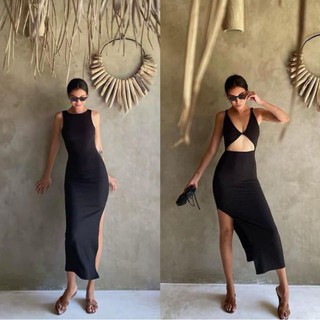 {Annastore} Váy ôm body maxi xoắn lưng xẻ đùi mặc 2 kiểu sang chảnh có ảnh feedback khách mua hàng