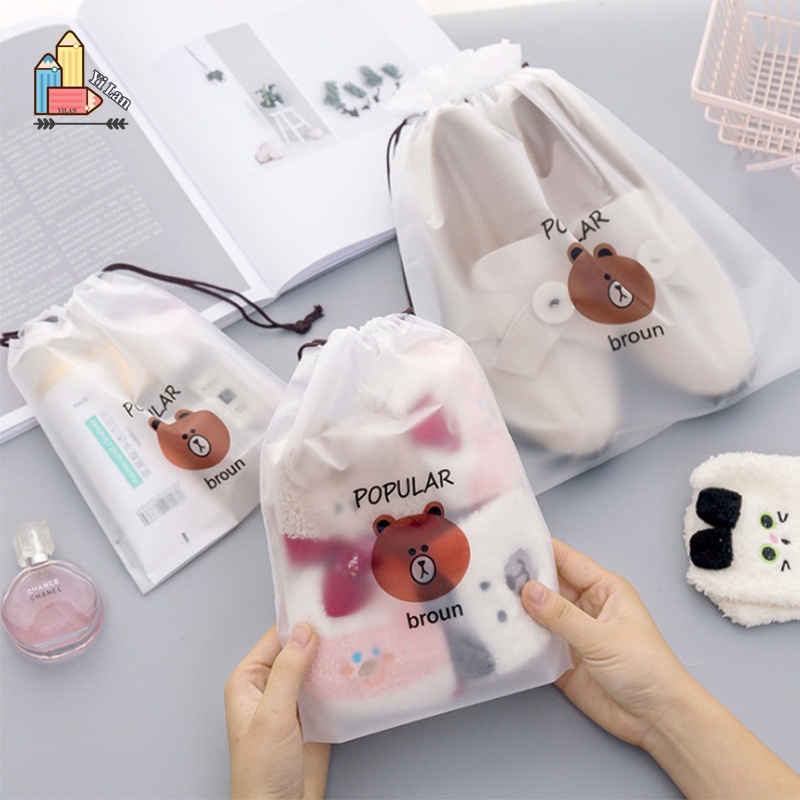 Túi Đựng Bút/Mỹ Phẩm Trong Suốt Không Thấm Nước Họa Tiết Gấu Nâu Dễ Thương
