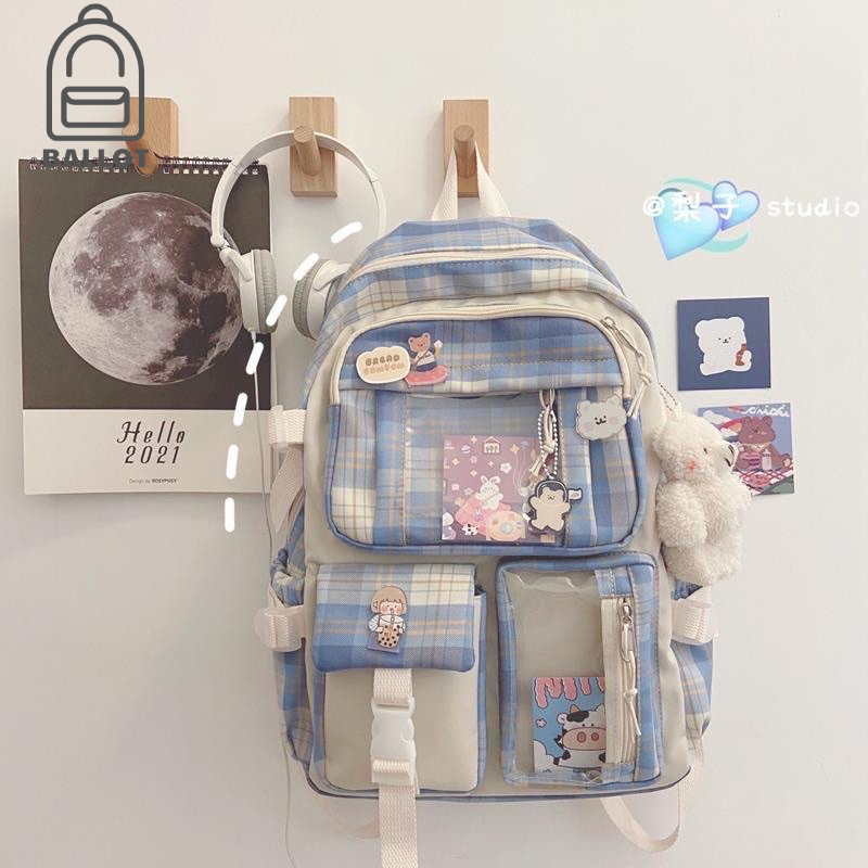 Ba lô đi học cute dễ thương kẻ sọc dành cho nữ sinh trung học ulzAng hàn quốc thời trang cá tính( BL02)