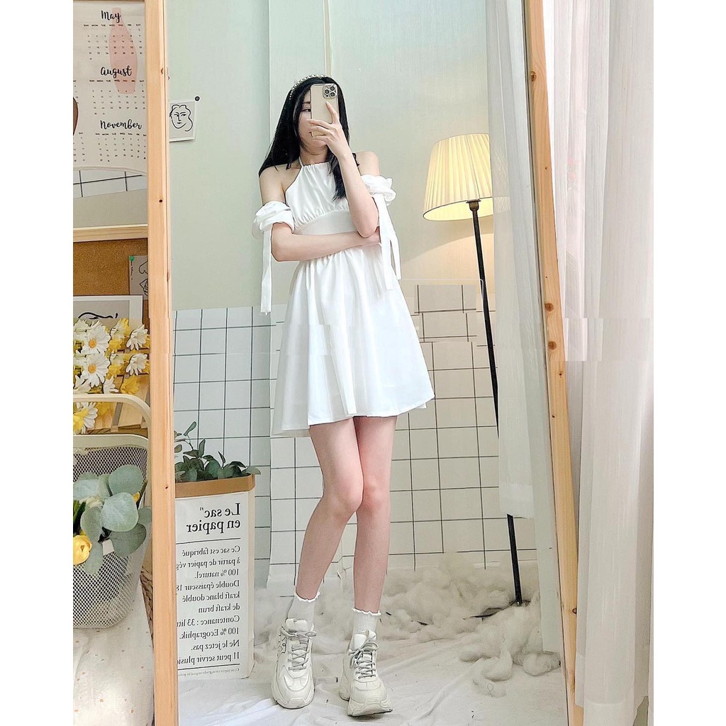 Đầm maxi Cổ Yếm Nữ 🌸FREESHIP🌸 Váy tay bồng bánh bèo tiểu thư siết eo dáng chữ a kiểu hàn quốc Ulzzang