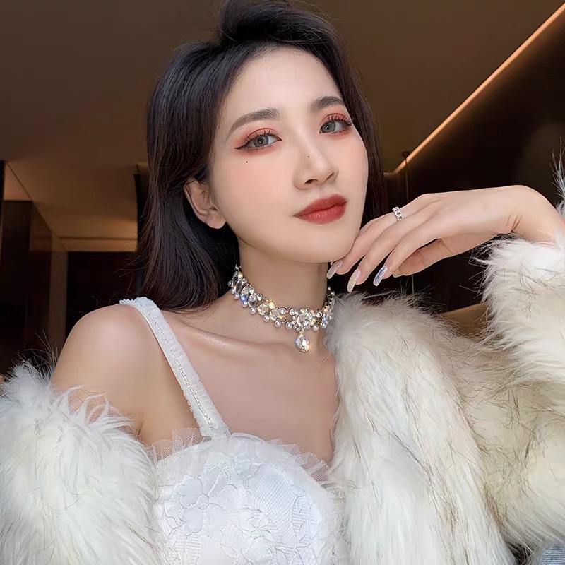 [ Cao Cấp Loại 1 ] Choker Vòng Cổ Đính Đá Hình Giọt Nước Lấp Lánh Dự Tiệc Siêu Sang Mainia Shop