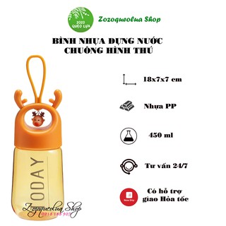 Bình nhựa đựng nước hình thú có chuông 450ml dễ thương