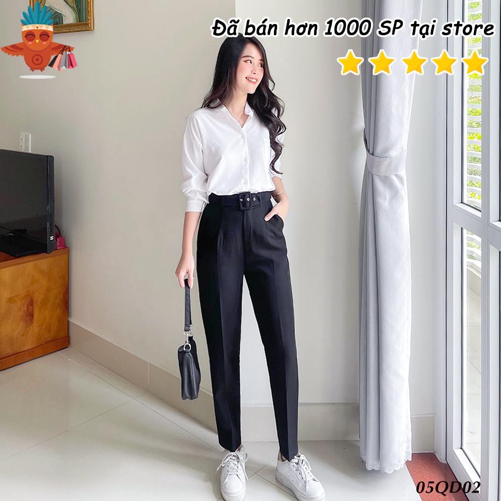 Quần tây công sở baggy chuẩn form đen tặng kèm thắt lưng 407 THOCA HOUSE đi làm, đi học