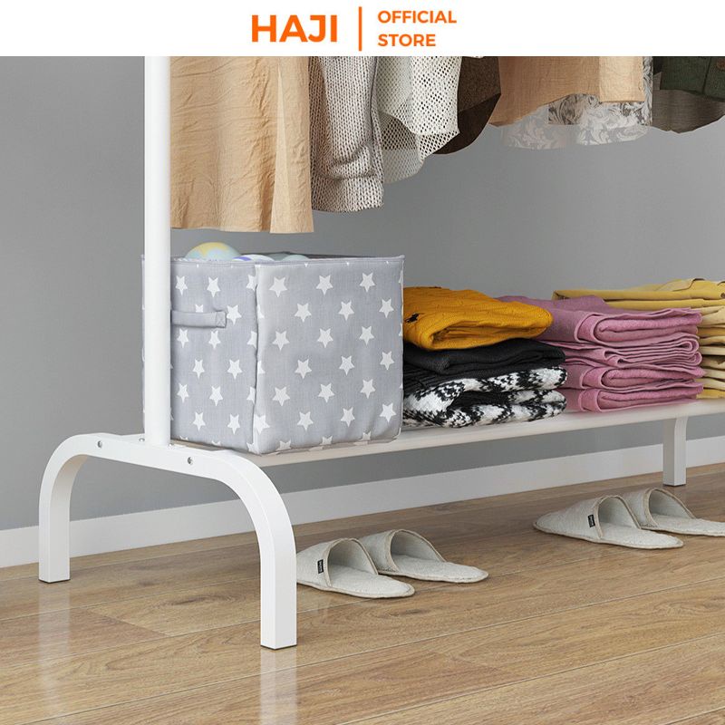 Giá treo quần áo HAJI kèm kệ khung sắt sơn tĩnh điện chịu tải trọng lớn C60