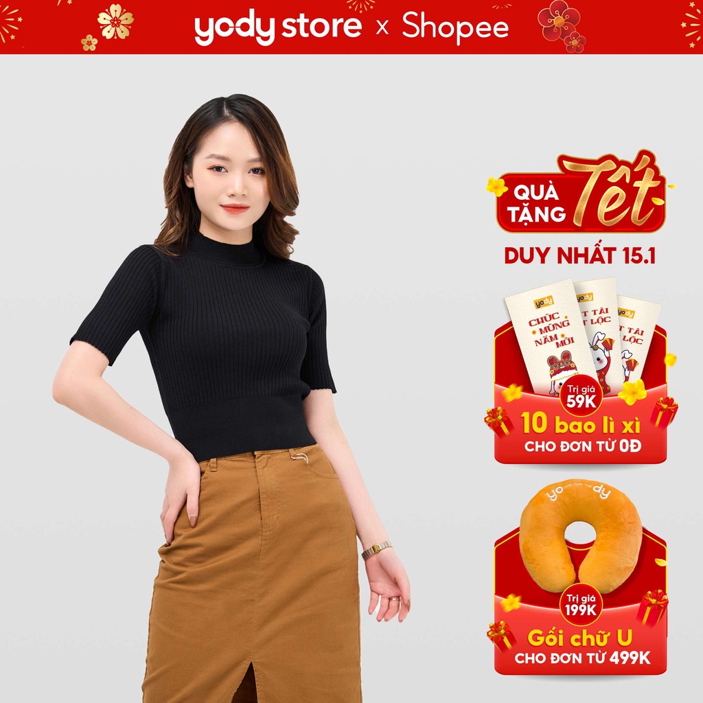 Áo len nữ YODY cố 3 phân áo len tay lỡ dáng ôm trẻ trung năng động  ALN4002