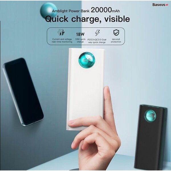 Pin sạc dự phòng 20.000mAh Baseus Amblight Quick Charger 3.0, Chính hãng bảo hành 24 tháng