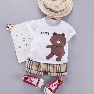 bộ quần áo gấu nâu áo trắng cho bé
