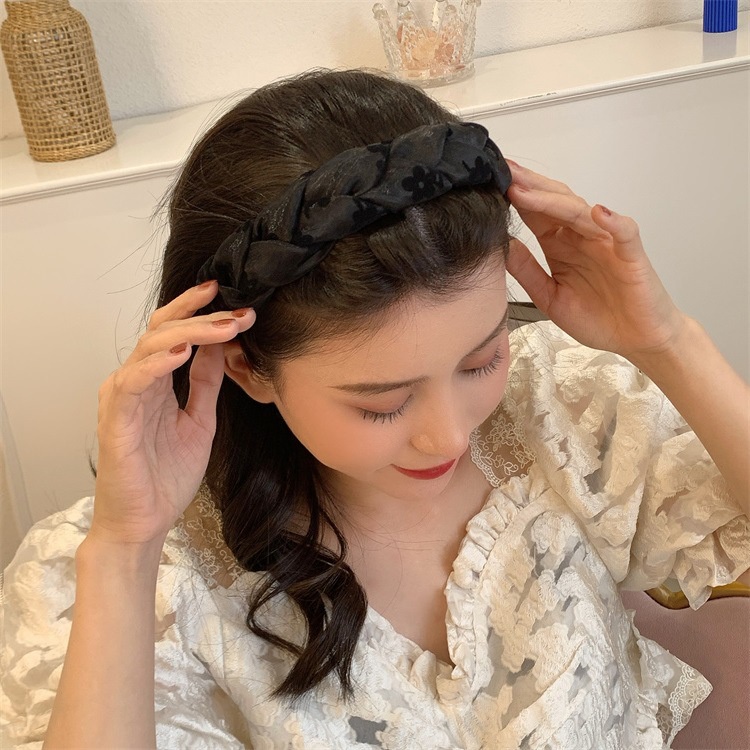 Băng Đô Vải Hoa Kiểu Tết Tiểu Thư | Bờm Tóc Đen Trắng