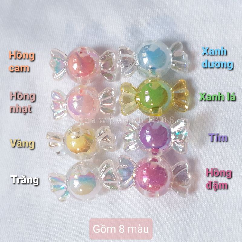 Hạt nhựa hình kẹo màu hologram - Hạt xỏ lỗ 2 đầu làm vòng tay, phụ kiện trang trí strawpeach1306