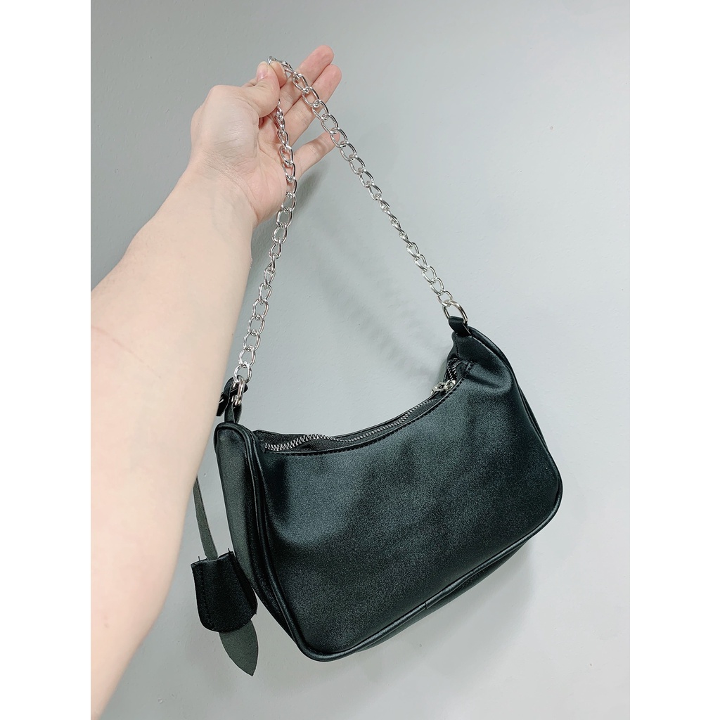 Set túi xách nữ vải dù đeo chéo , kẹp nách thời trang P.rada kèm dây xích