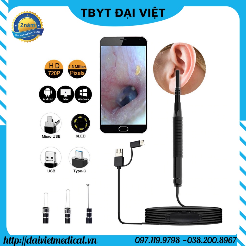 Camera nội soi tai mũi họng mini chống nước cổng USB cho Android Laptop PC bảo hành 24 tháng hàng chất lượng cao