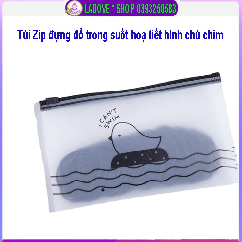 Túi Zip Đựng Đồ Trong Suốt Hoạ Tiết Hình Chim