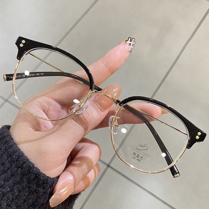 Mắt Kính Nửa Gọng Kim Loại Màu Nâu TR90 Chống Ánh Sáng Xanh