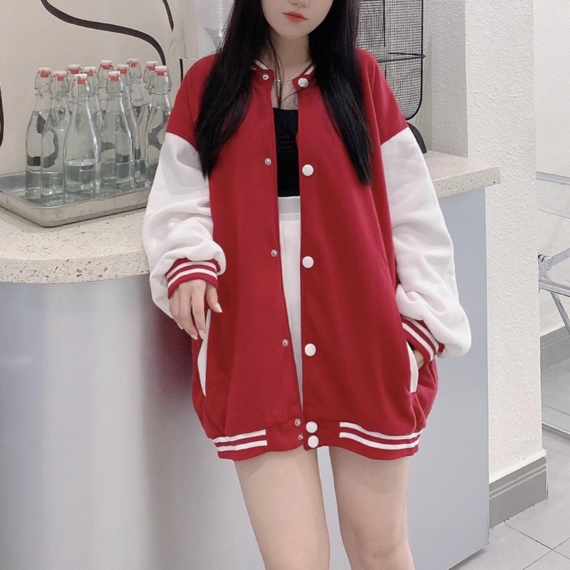 Áo Bomber Nỉ Bông Nút Bấm Tay Phối Ảnh Thật