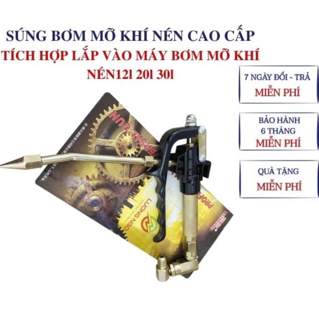 Súng bơm mỡ hơi, tay bơm mỡ bò bằng khí nén Kako, ứng dụng cho máy từ 12L 20L 30L