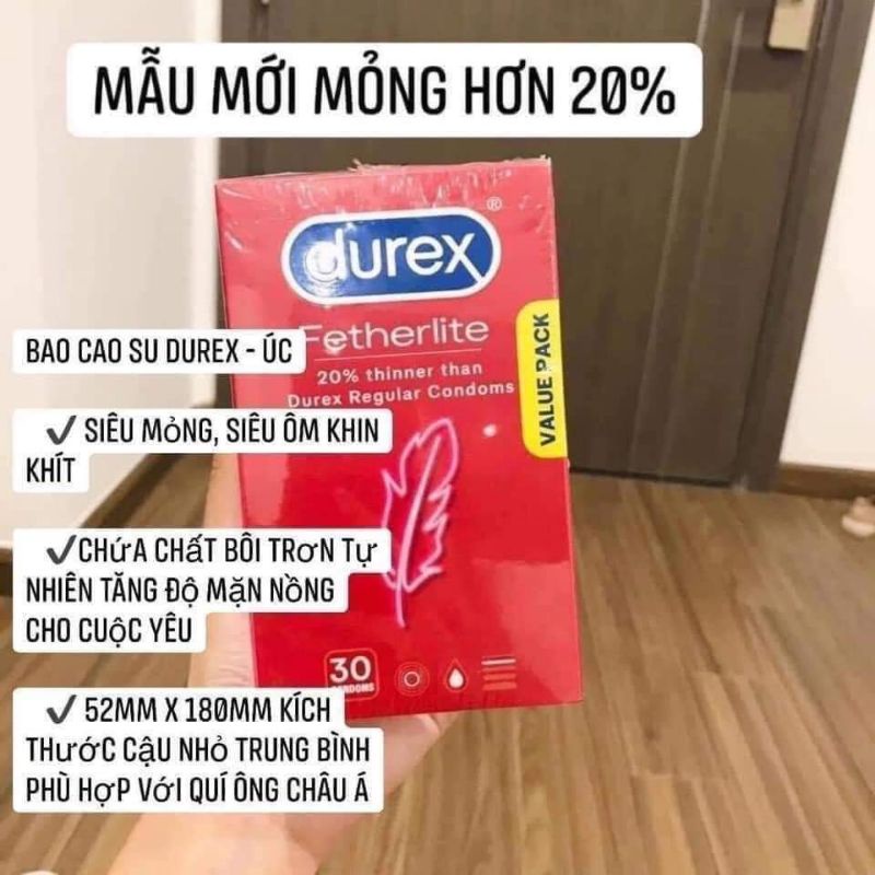 Bao cao su Durex 30 miếng siêu mỏng( hàng nội địa Úc)