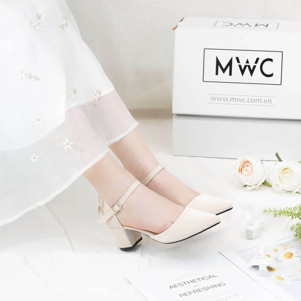 Giày Cao Gót Nữ MWC Mũi Nhọn Quai Hậu Lụa Satin NUCG-3970