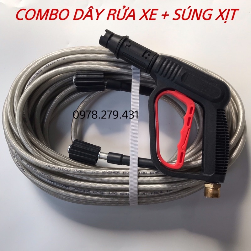 COMBO dây rửa xe và súng xịt 10M-15M-20M-30M / SÚNG XỊT ÁP LỰC CAO REN 22MM