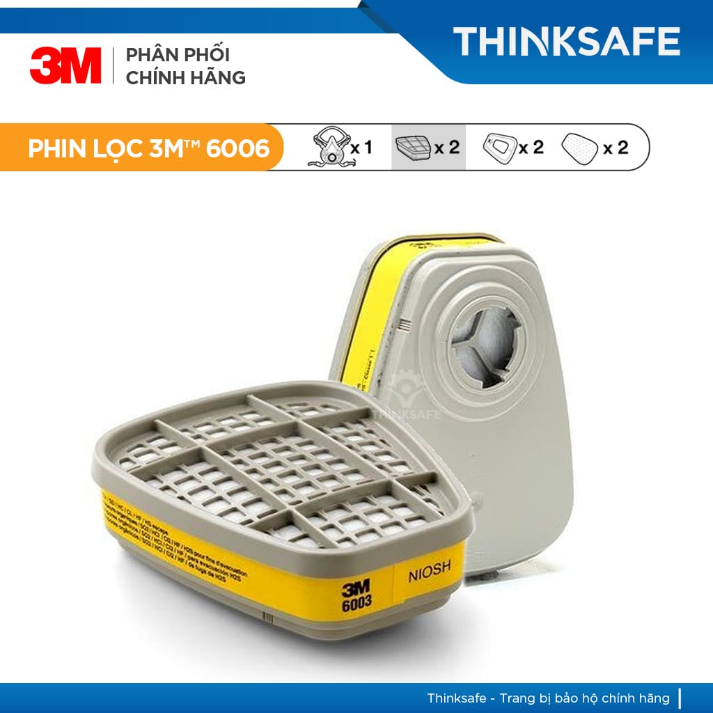Mặt nạ phòng độc 3M 6200 / 6006 lọc hơi độc, hơi hữu cơ vô cơ, phun sơn, phun xịt thuốc sâu, axit - THINKSAFE