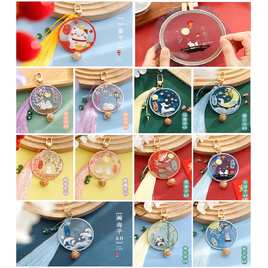 Móc Khóa Thêu Hình Động Vật Hai Mặt Dễ Thương diy