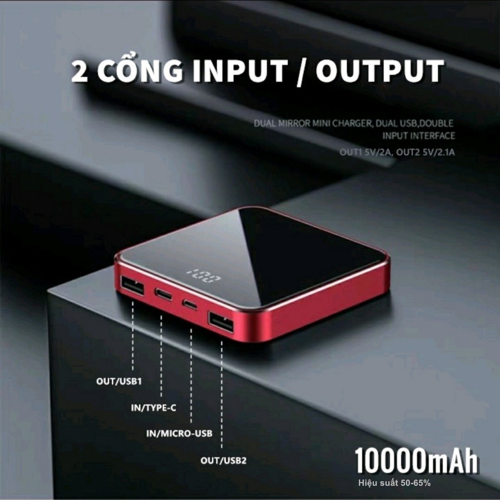 Pin Sạc Dự Phòng 10.000 mAh Chuẩn Mini Siêu Đẹp Sạc An Toàn - Tự ngắt pin khi sạc đầy (Qùa tặng 2 combo Trị giá 50K)