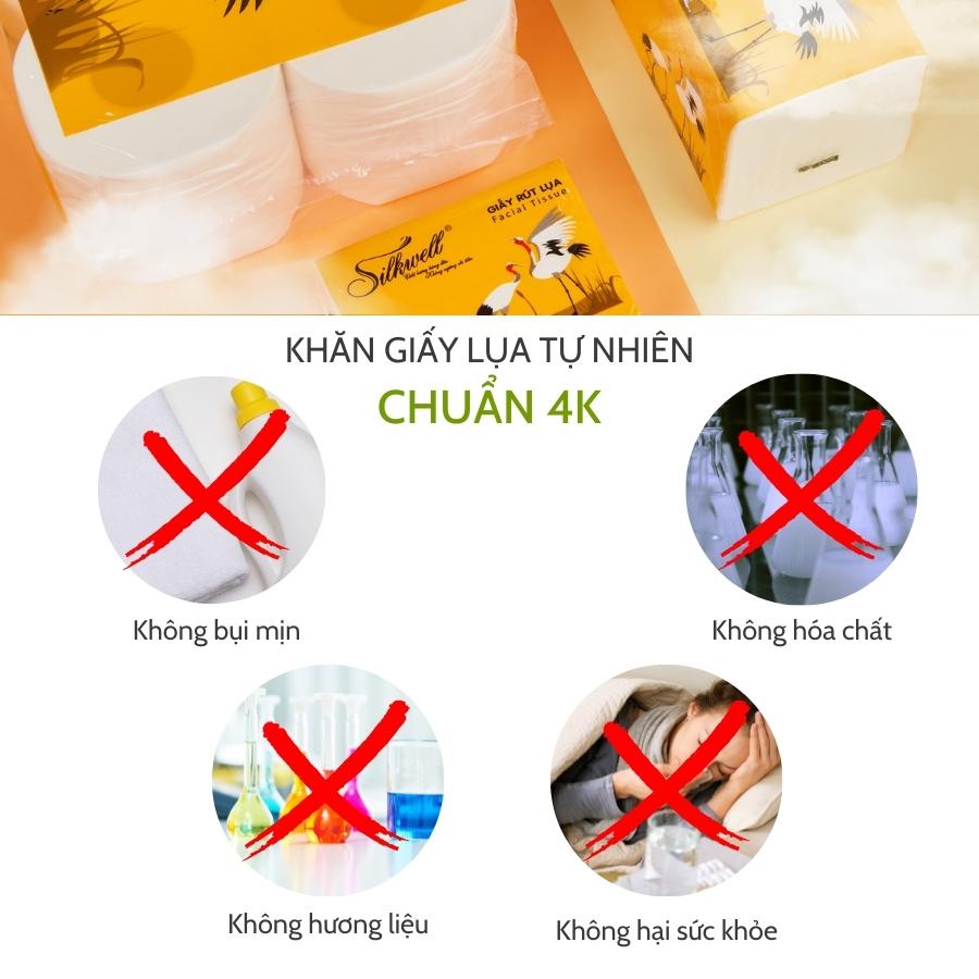 Thùng 9 giấy ăn rút Silkwell Sếu 200 tờ 3 lớp hàng cao cấp, lụa mềm mịn không tẩy trắng chính hãng