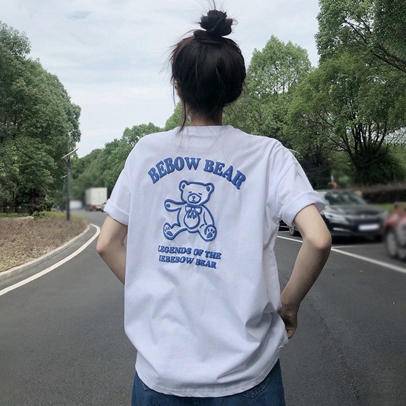 Áo Thun NgắN Tay Cổ TròN In HìNh GấU Xinh XắN